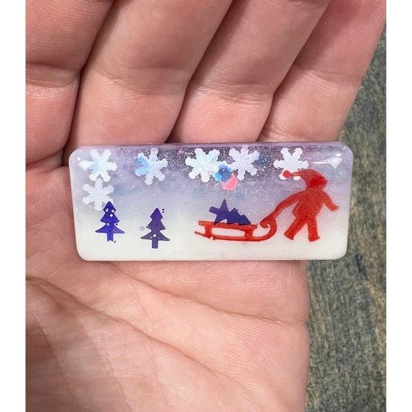 LMM Handmade Winter Scene Red Sled Hair Clip - Picture 4 of 4